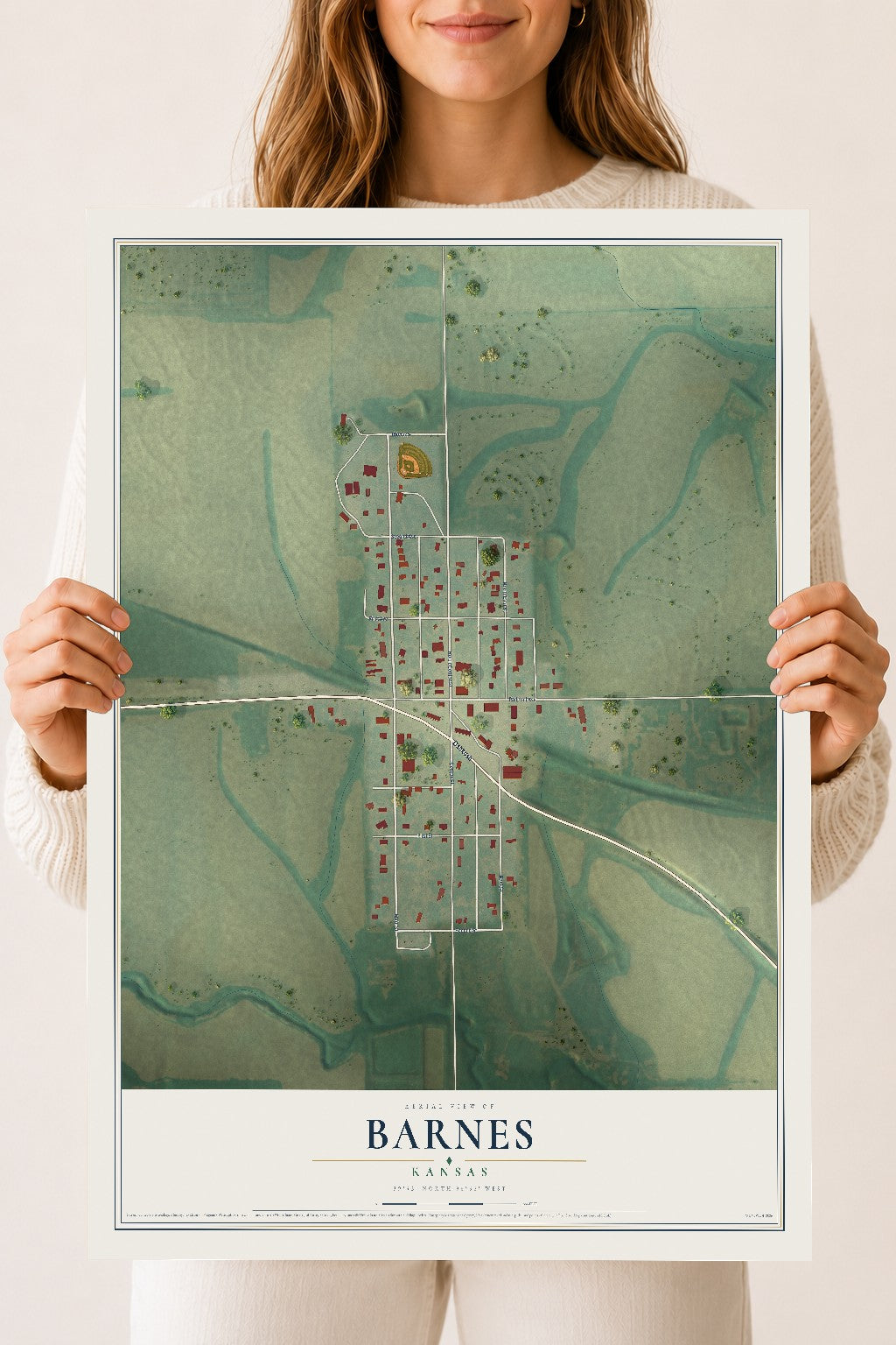 Map of Barnes, Kansas, 18 x 24 inch unframed archival matte print