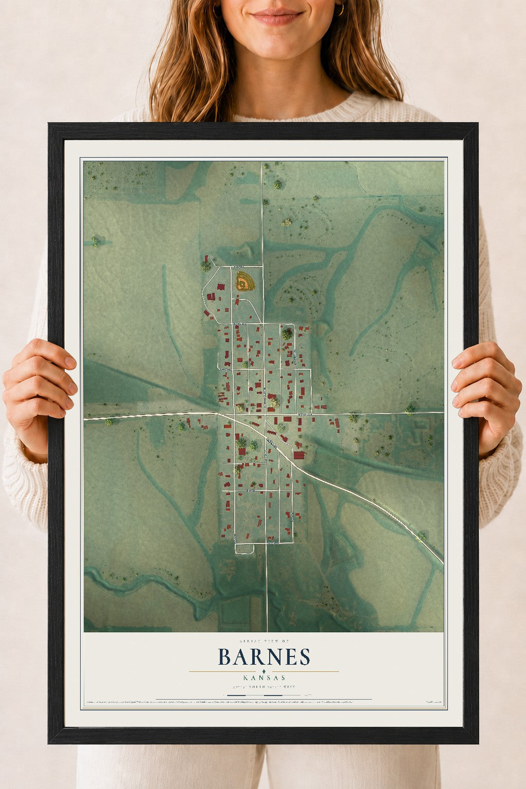 Map of Barnes, Kansas, 18 x 24 inch print in a black wood frame
