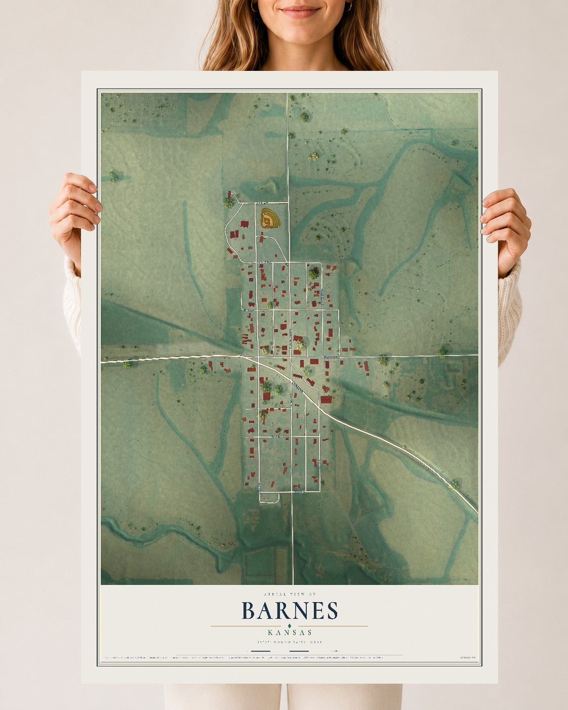 Map of Barnes, Kansas, 24 x 36 inch unframed archival matte print
