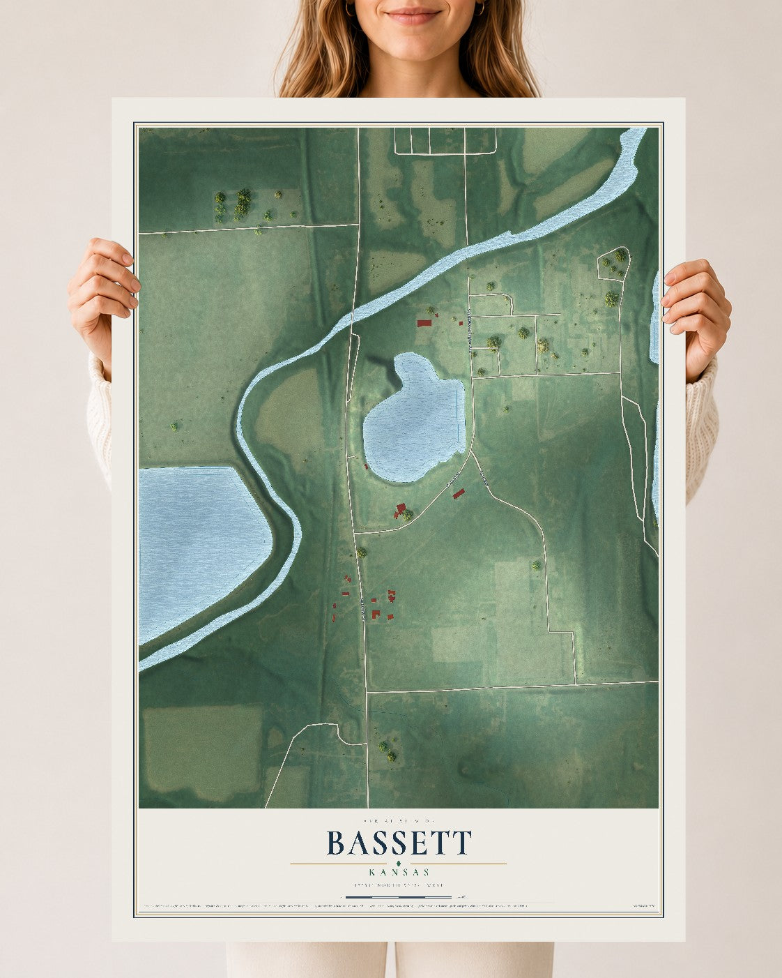 Map of Bassett, Kansas, 24 x 36 inch unframed archival matte print
