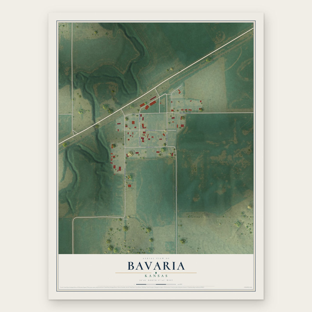 Bavaria, Kansas map print, the full design