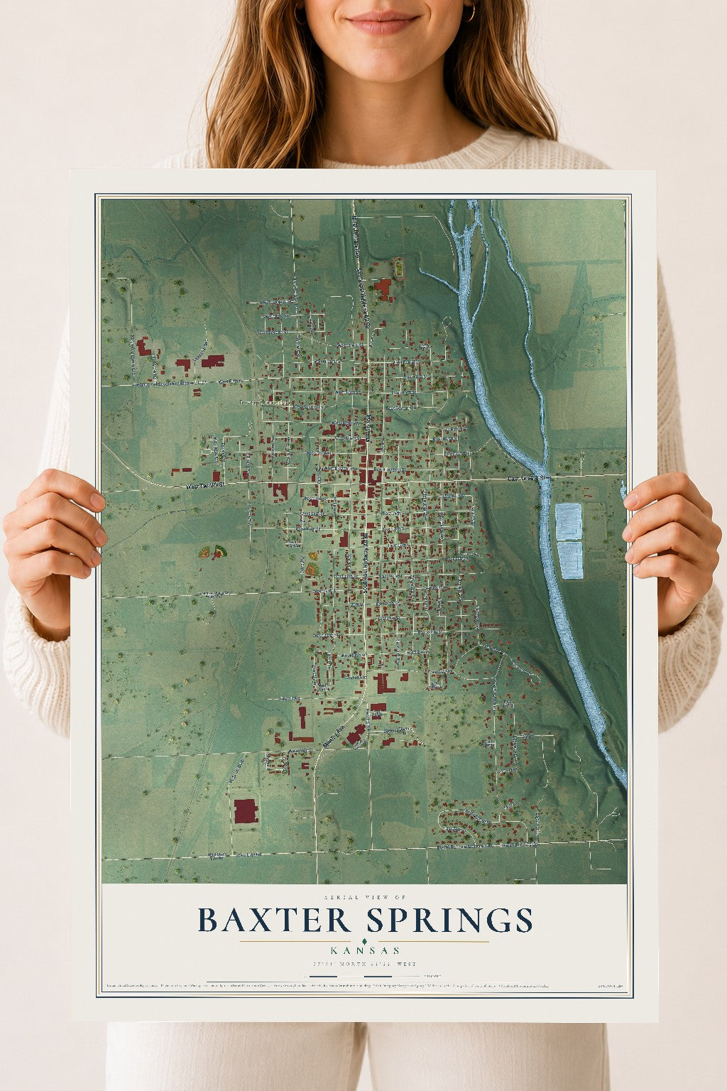 Map of Baxter Springs, Kansas, 18 x 24 inch unframed archival matte print