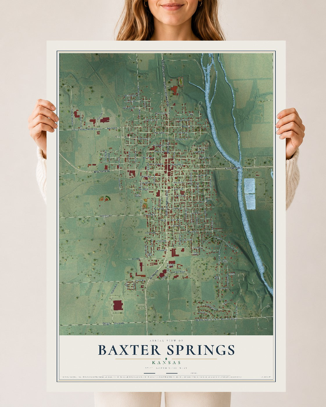 Map of Baxter Springs, Kansas, 24 x 36 inch unframed archival matte print