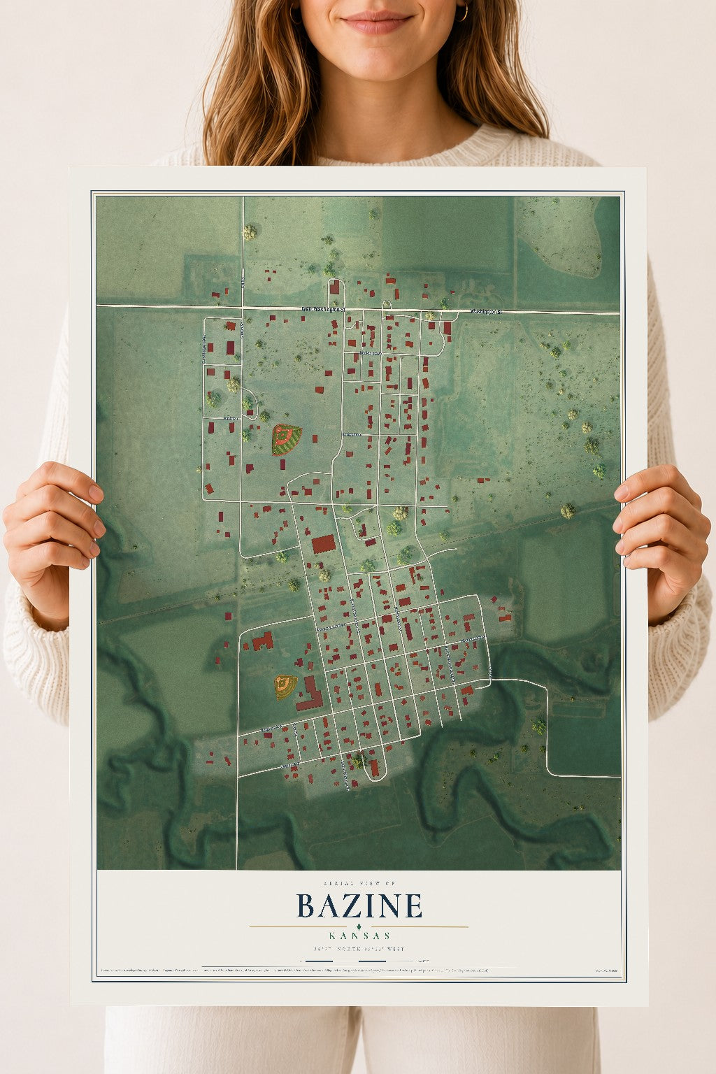 Map of Bazine, Kansas, 18 x 24 inch unframed archival matte print
