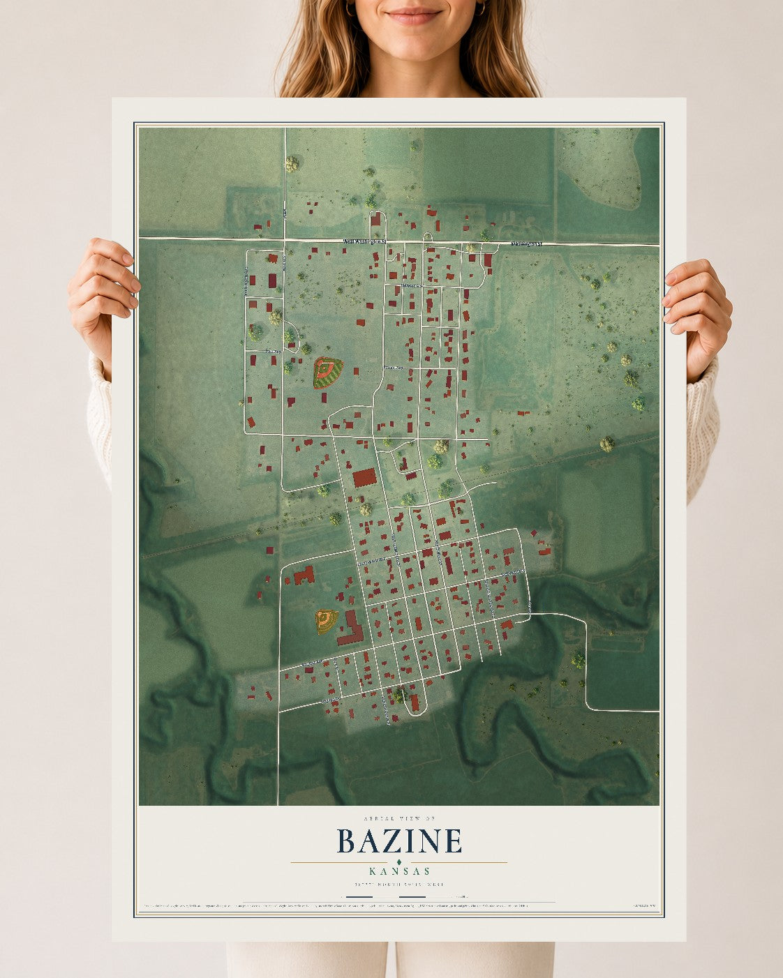 Map of Bazine, Kansas, 24 x 36 inch unframed archival matte print