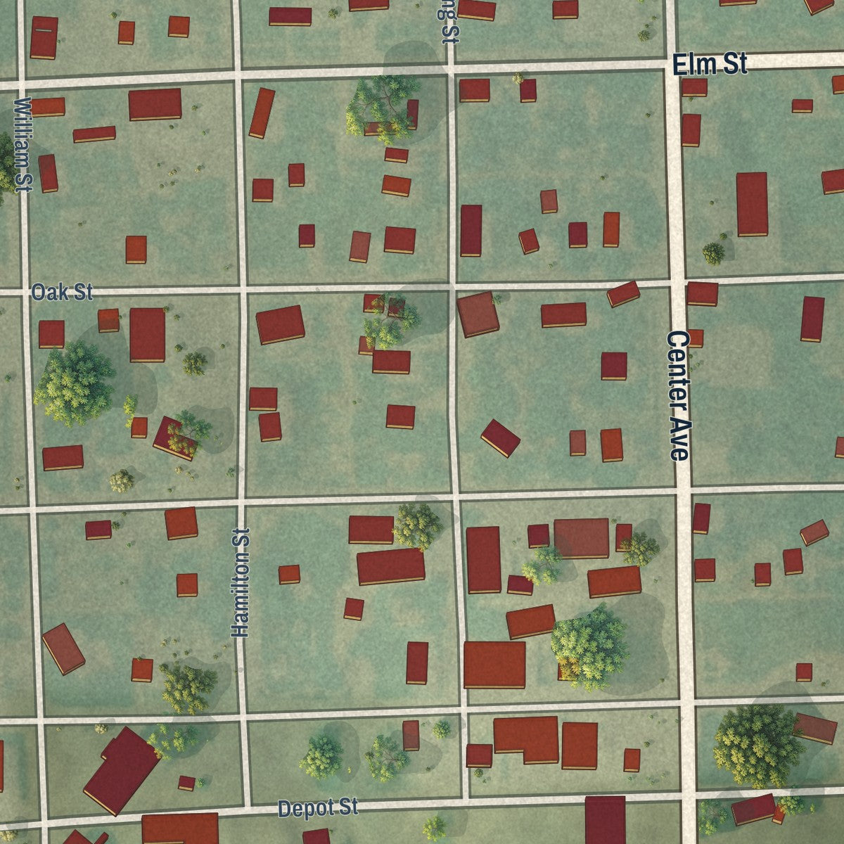 Close-up of the map of Beattie, Kansas print showing street and building detail