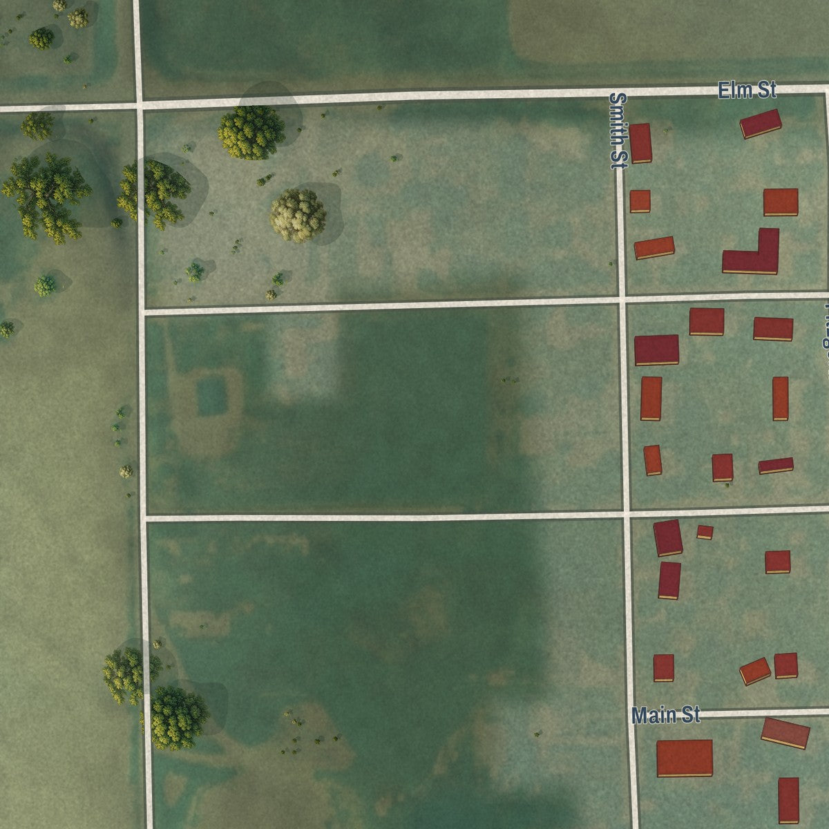 Second close-up of the map of Beattie, Kansas print showing more streets and buildings
