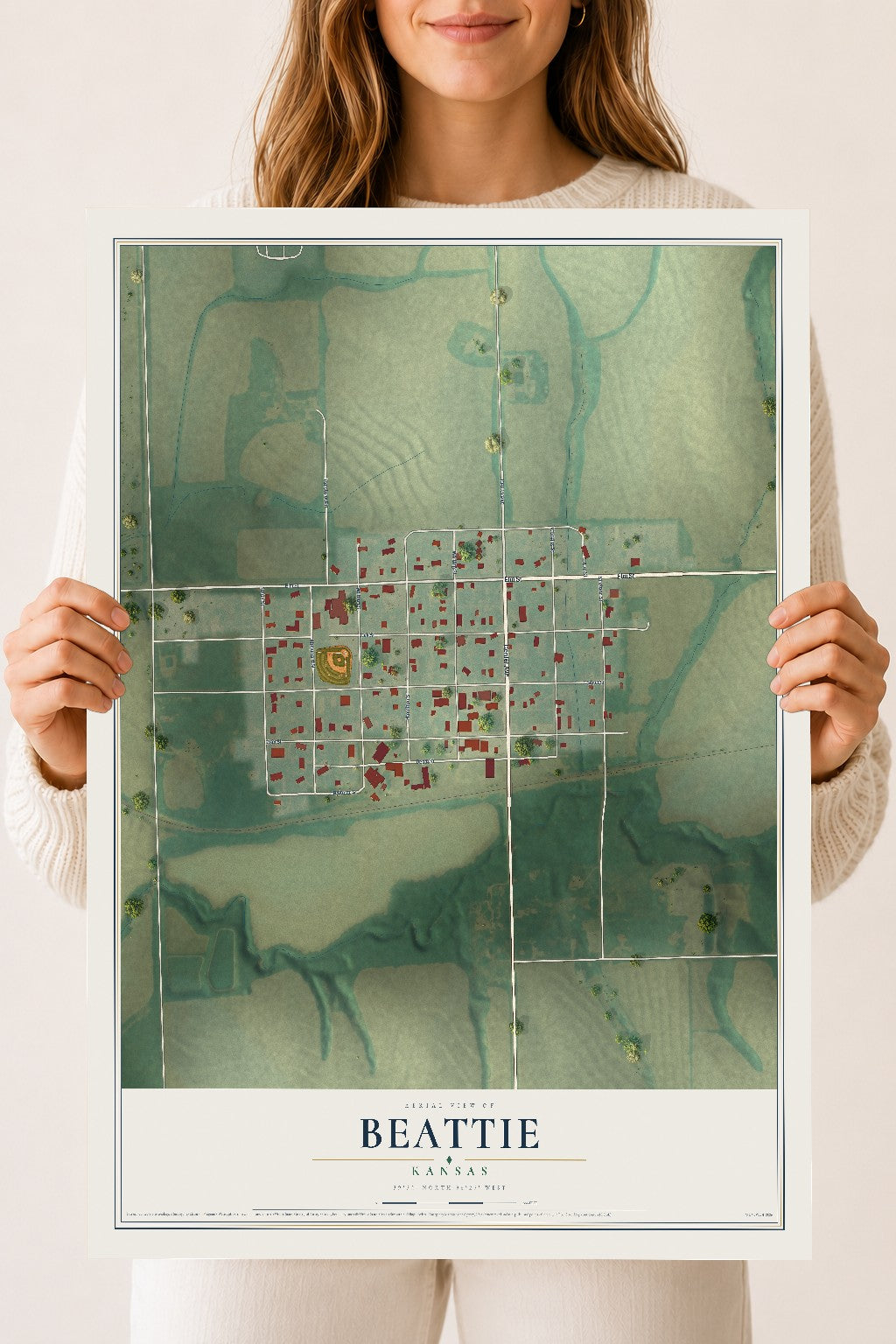 Map of Beattie, Kansas, 18 x 24 inch unframed archival matte print