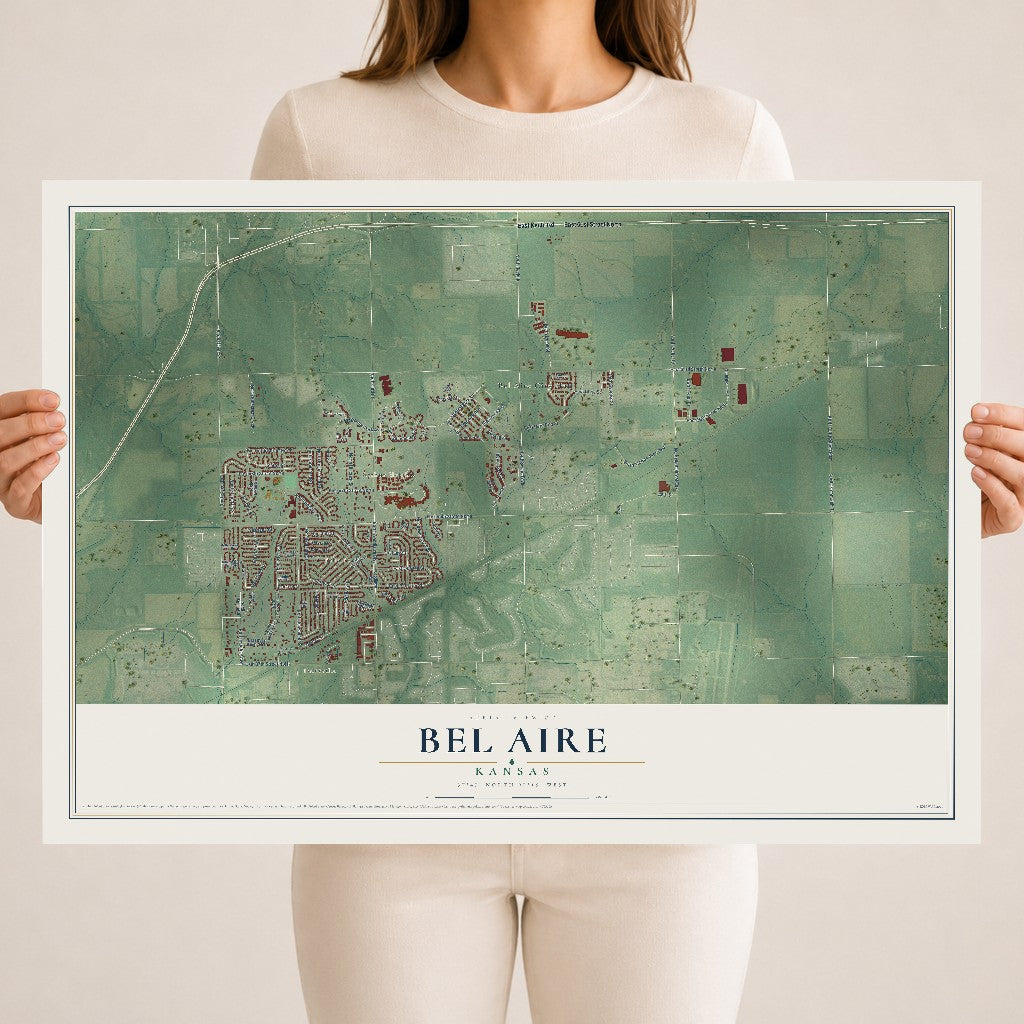 Map of Bel Aire, Kansas, 18 x 24 inch unframed archival matte print