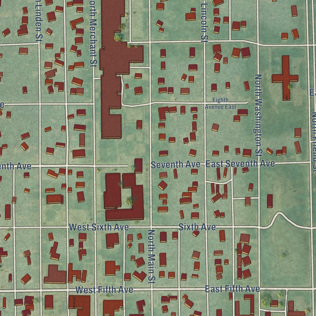 Close-up of the map of Belle Plaine, Kansas print showing street and building detail