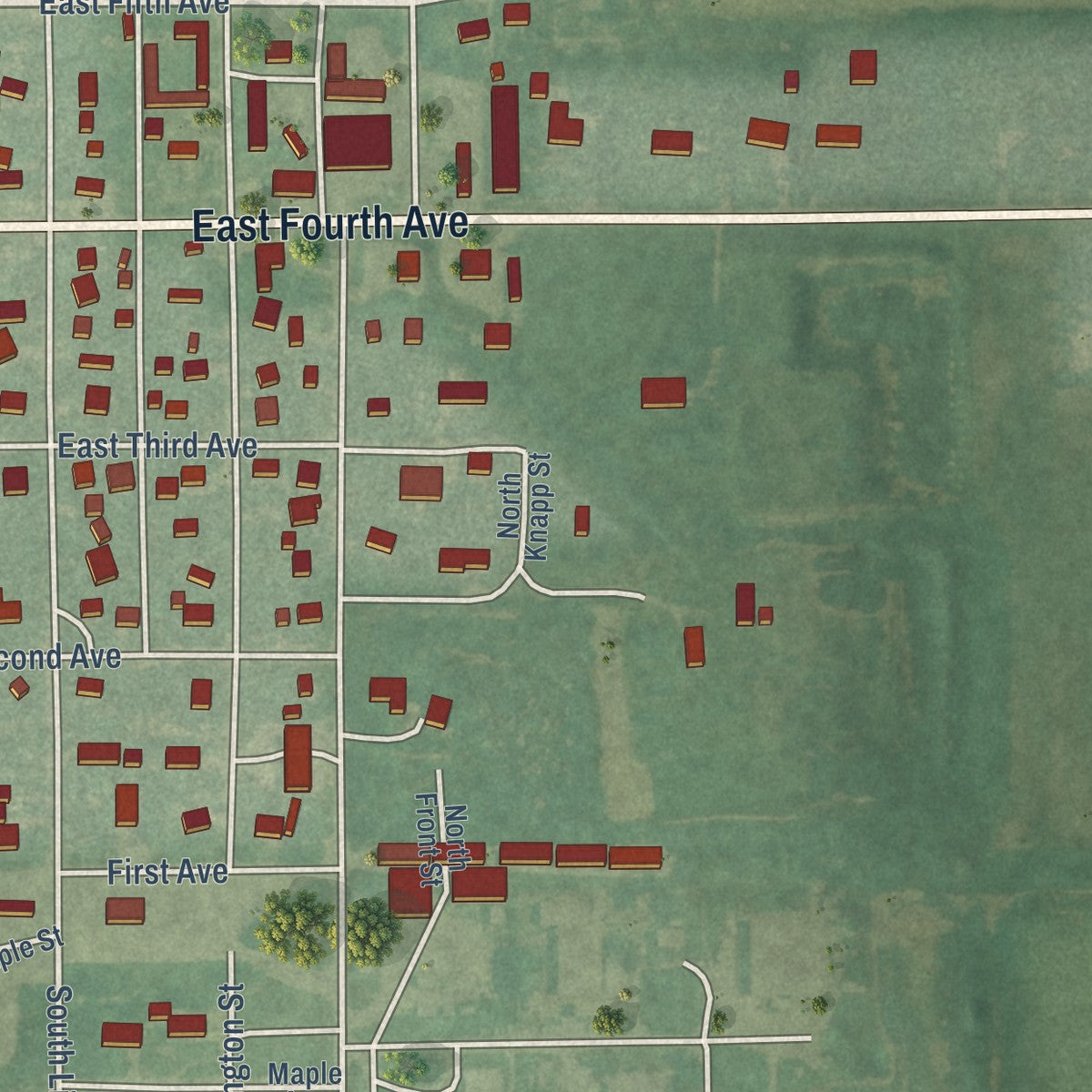 Second close-up of the map of Belle Plaine, Kansas print showing more streets and buildings