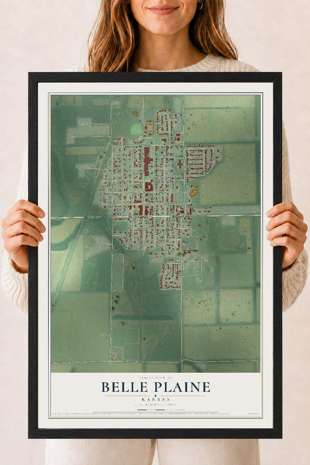 Map of Belle Plaine, Kansas, 18 x 24 inch print in a black wood frame