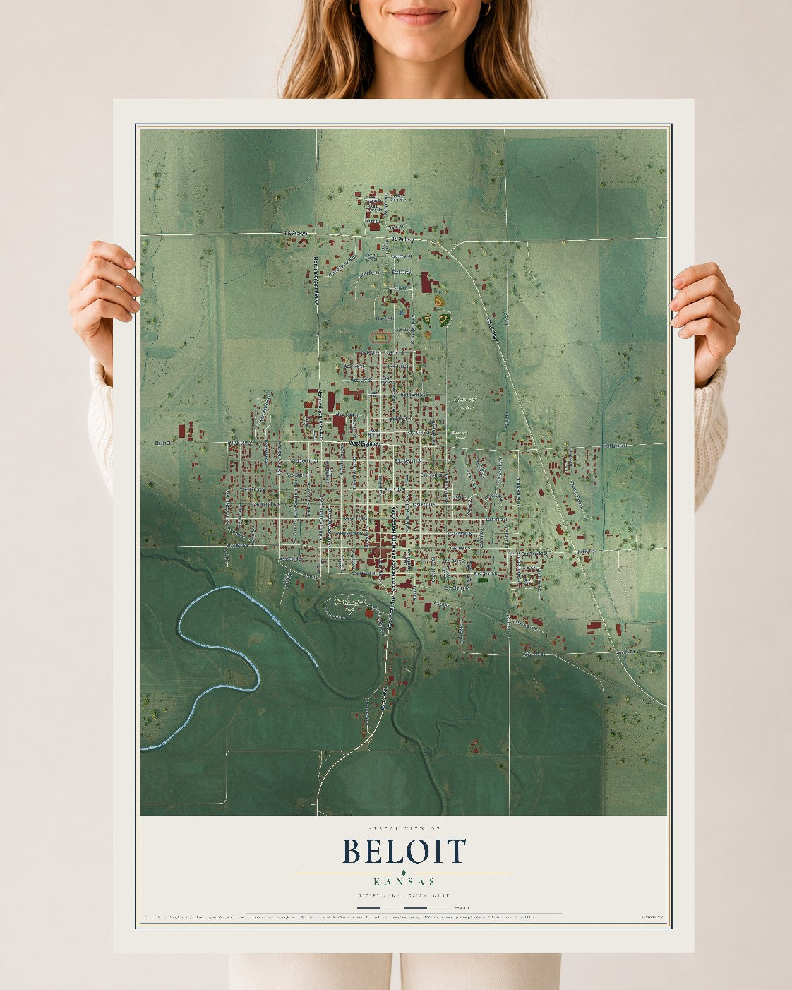 Map of Beloit, Kansas, 24 x 36 inch unframed archival matte print