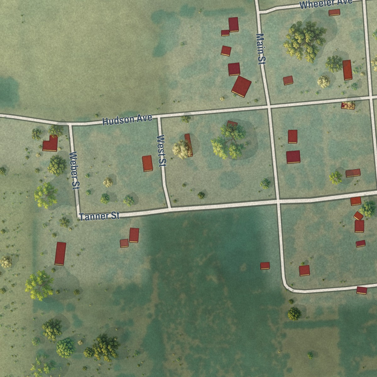 Second close-up of the map of Belpre, Kansas print showing more streets and buildings