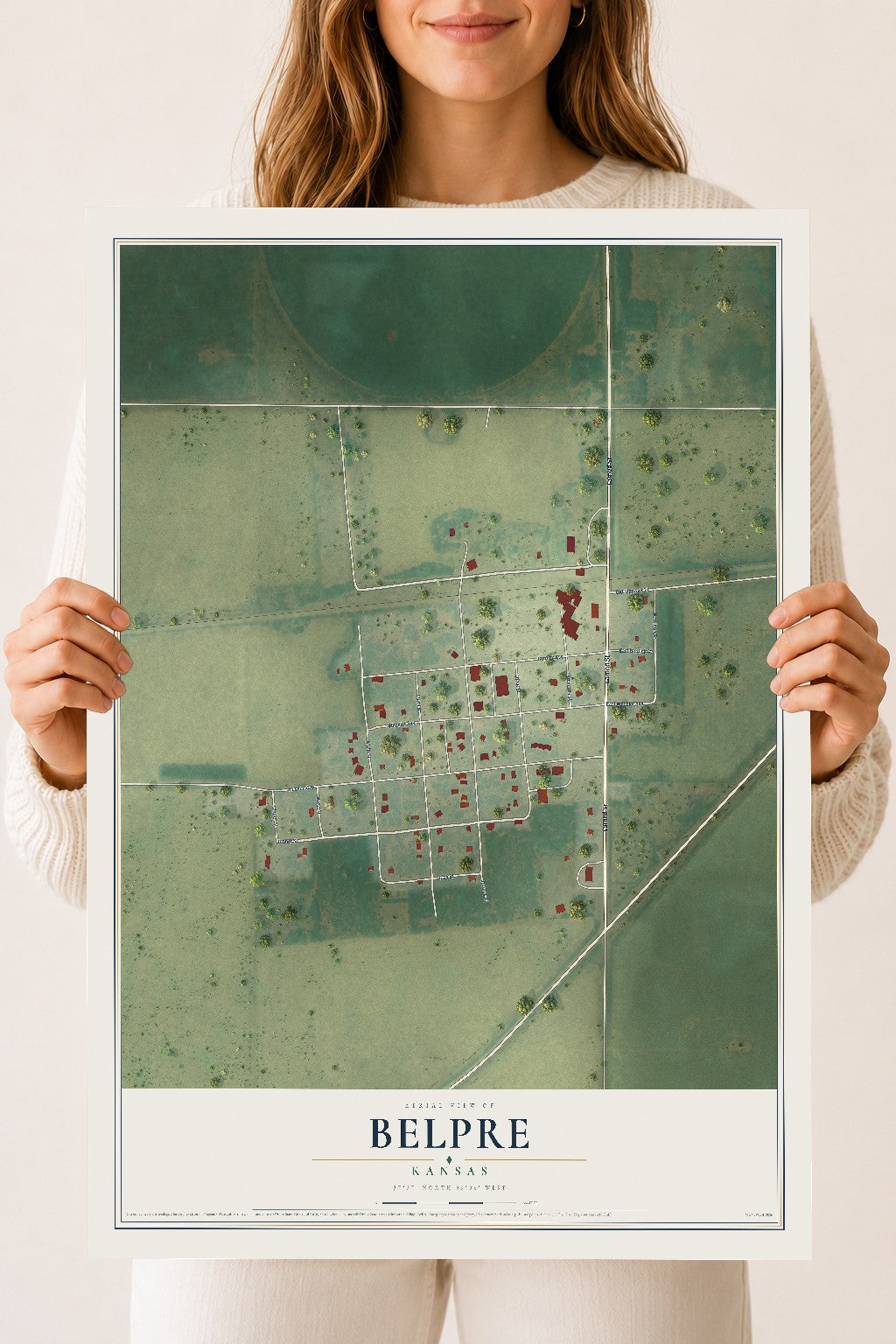 Map of Belpre, Kansas, 18 x 24 inch unframed archival matte print