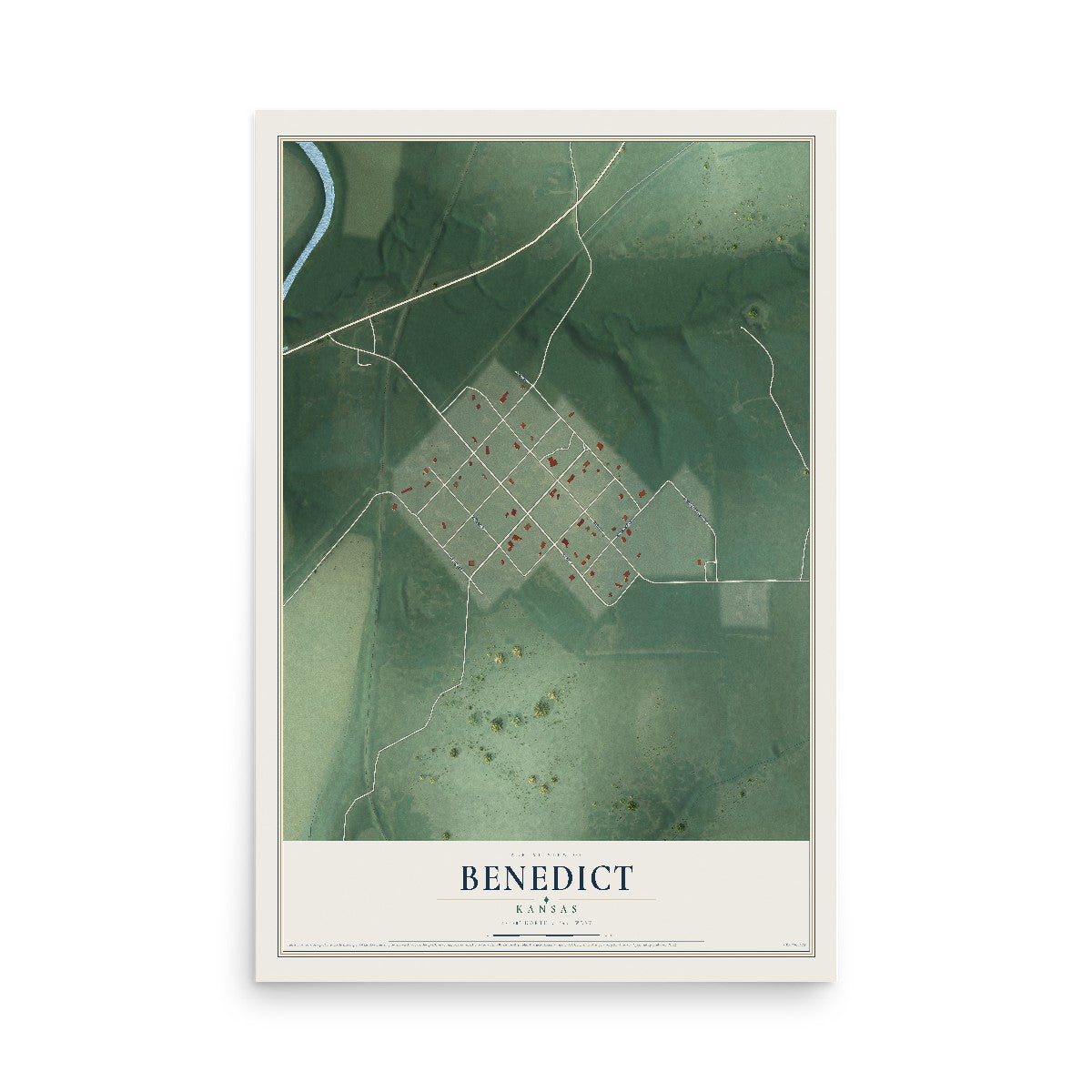 Map of Benedict, Kansas, 12 x 18 inch unframed archival matte print