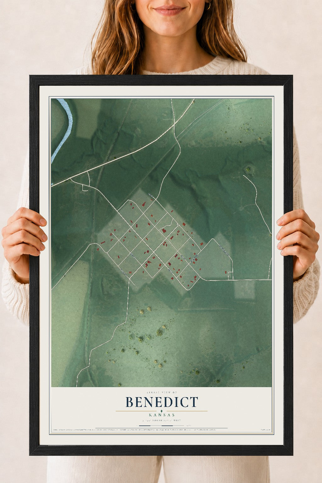 Map of Benedict, Kansas, 18 x 24 inch print in a black wood frame