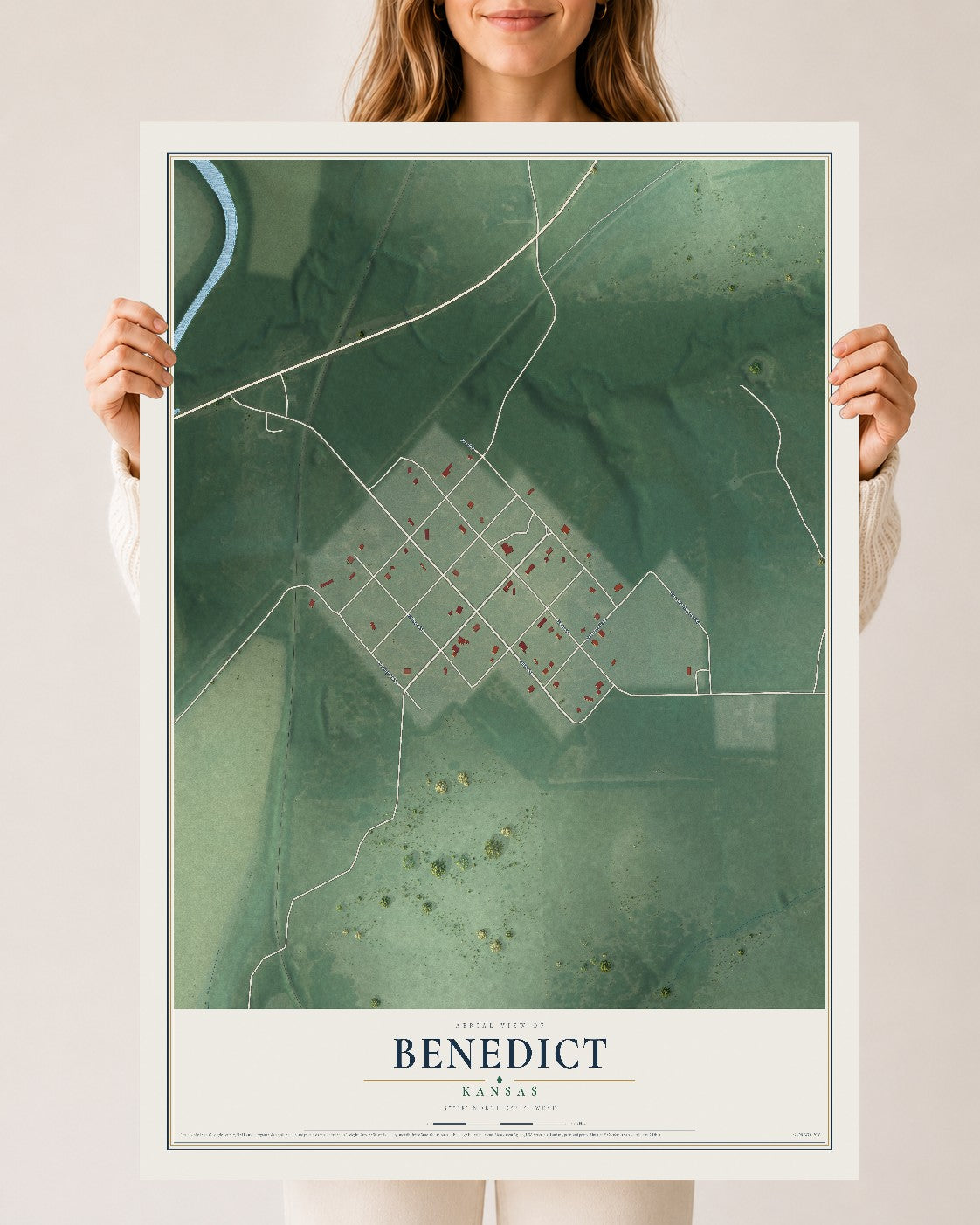 Map of Benedict, Kansas, 24 x 36 inch unframed archival matte print