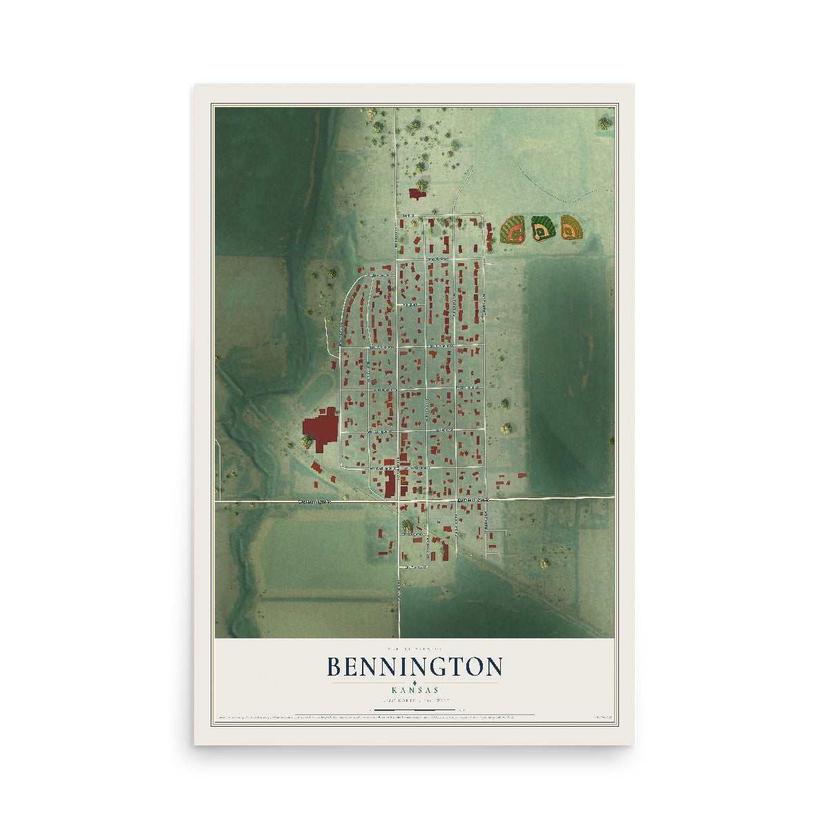 Map of Bennington, Kansas, 12 x 18 inch unframed archival matte print