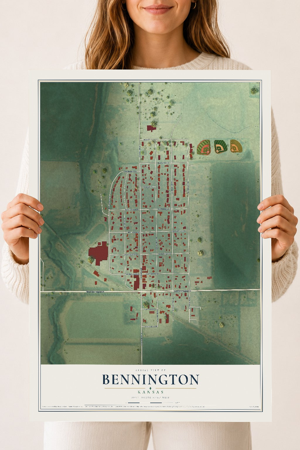 Map of Bennington, Kansas, 18 x 24 inch unframed archival matte print