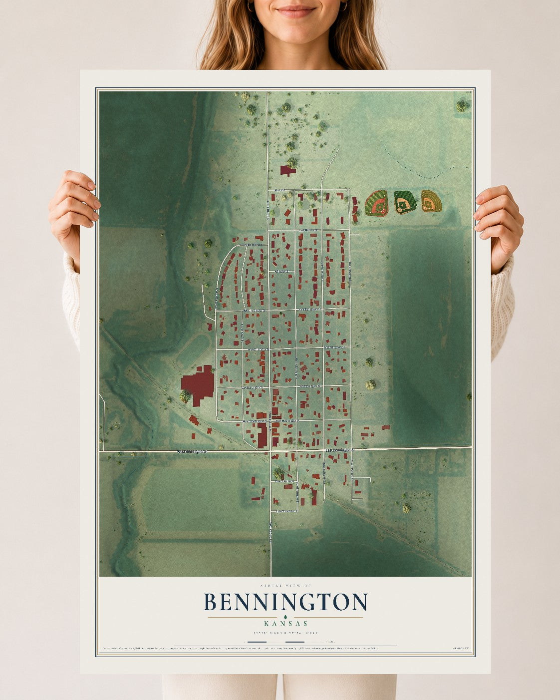 Map of Bennington, Kansas, 24 x 36 inch unframed archival matte print