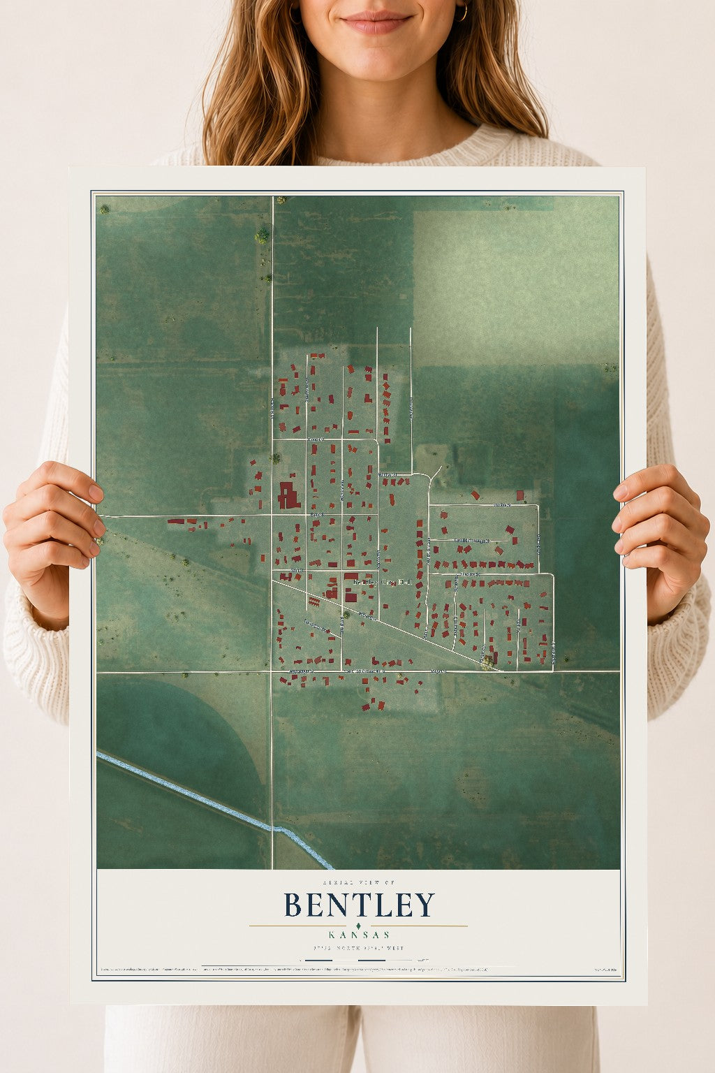 Map of Bentley, Kansas, 18 x 24 inch unframed archival matte print