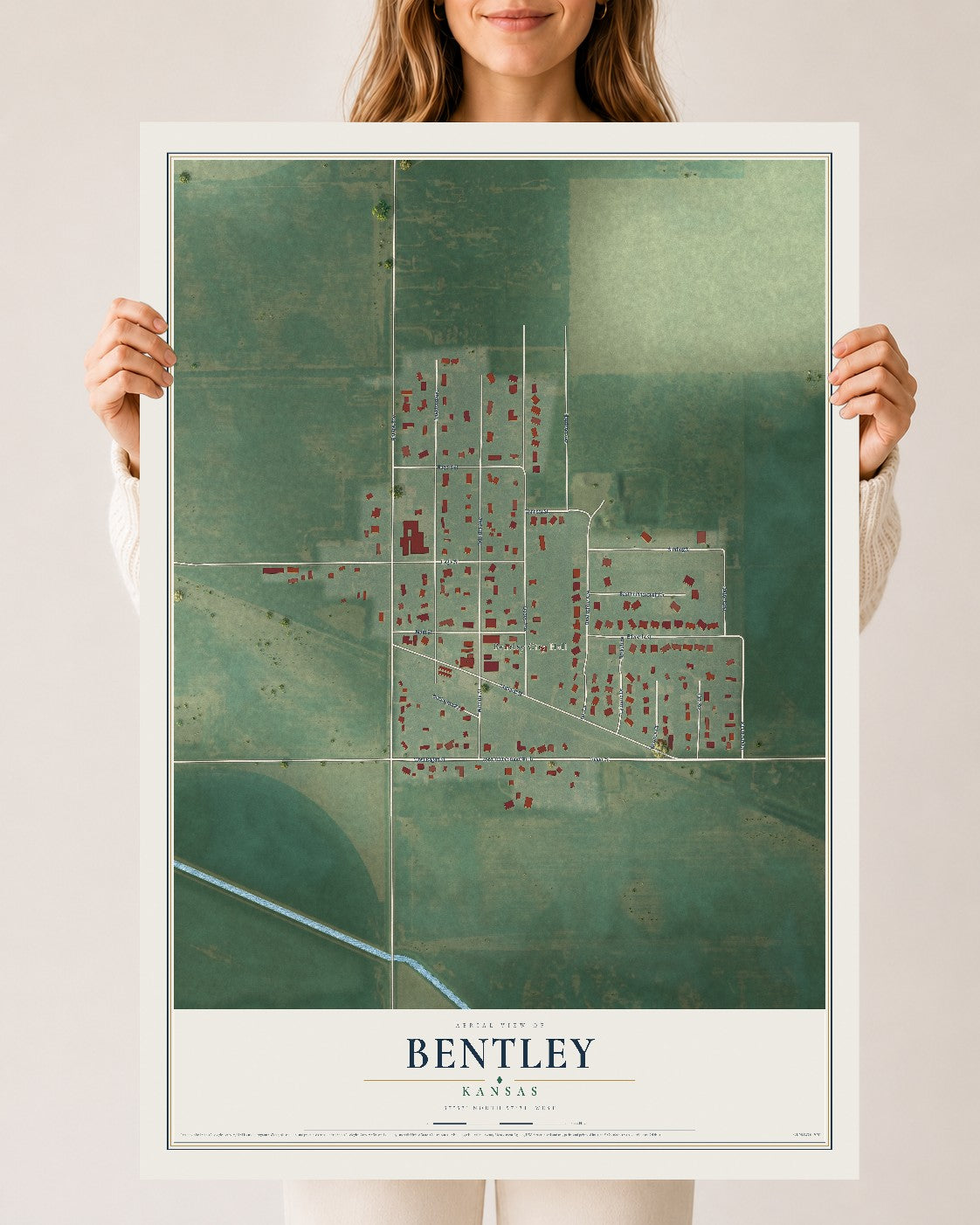 Map of Bentley, Kansas, 24 x 36 inch unframed archival matte print