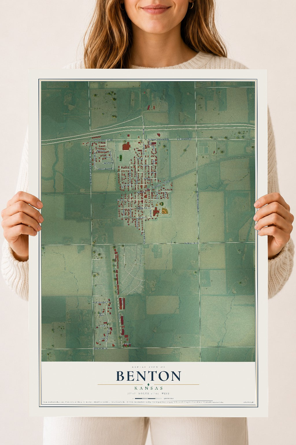 Map of Benton, Kansas, 18 x 24 inch unframed archival matte print