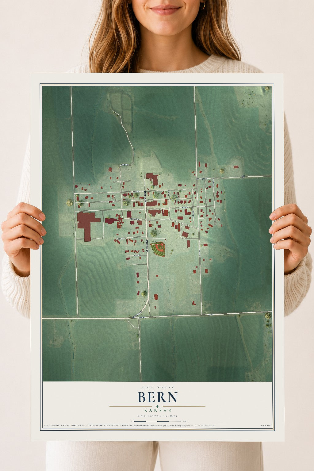 Map of Bern, Kansas, 18 x 24 inch unframed archival matte print