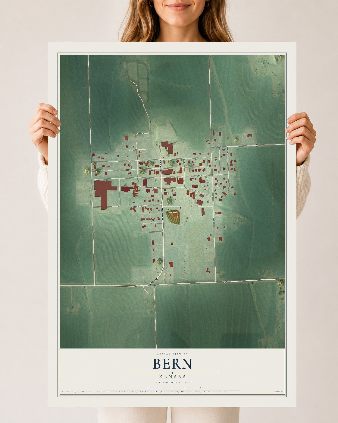 Map of Bern, Kansas, 24 x 36 inch unframed archival matte print