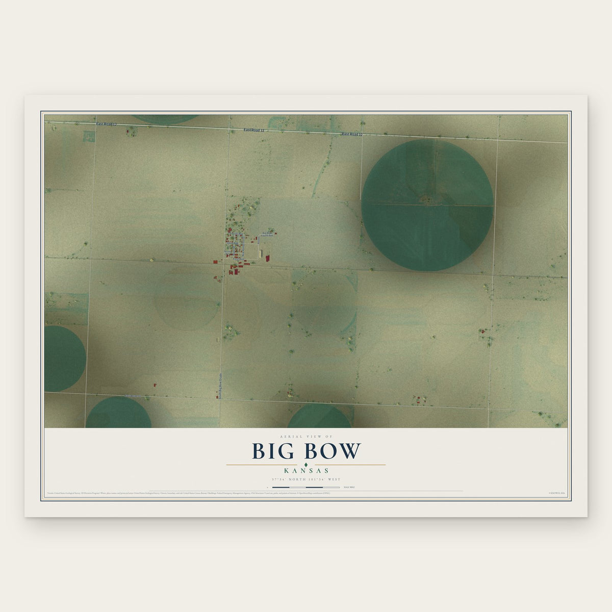 Big Bow, Kansas map print, the full design