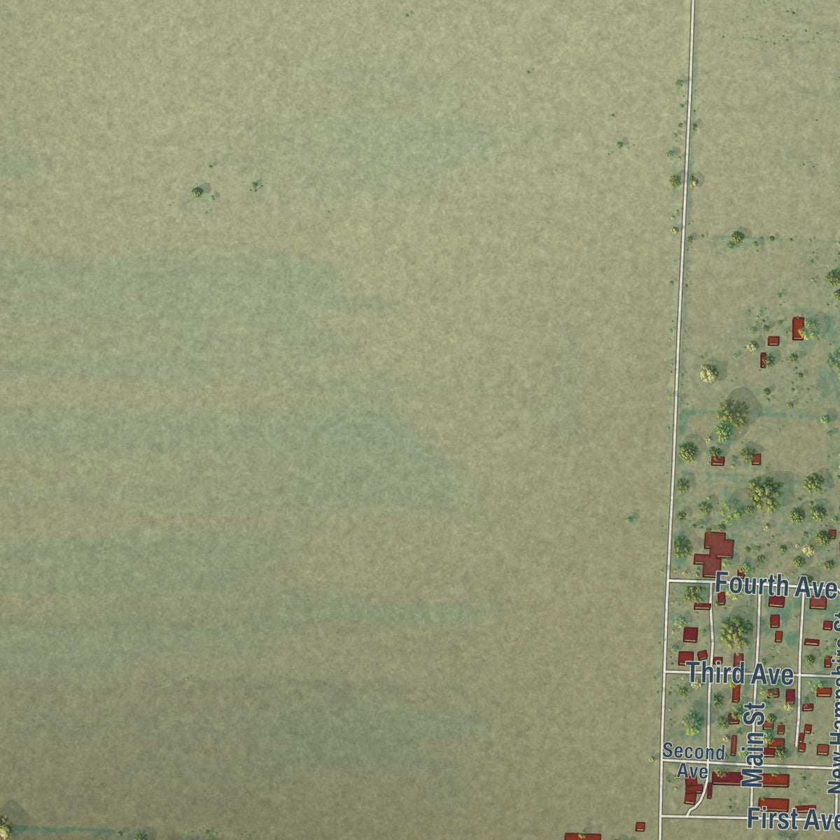 Close-up of the map of Big Bow, Kansas print showing street and building detail