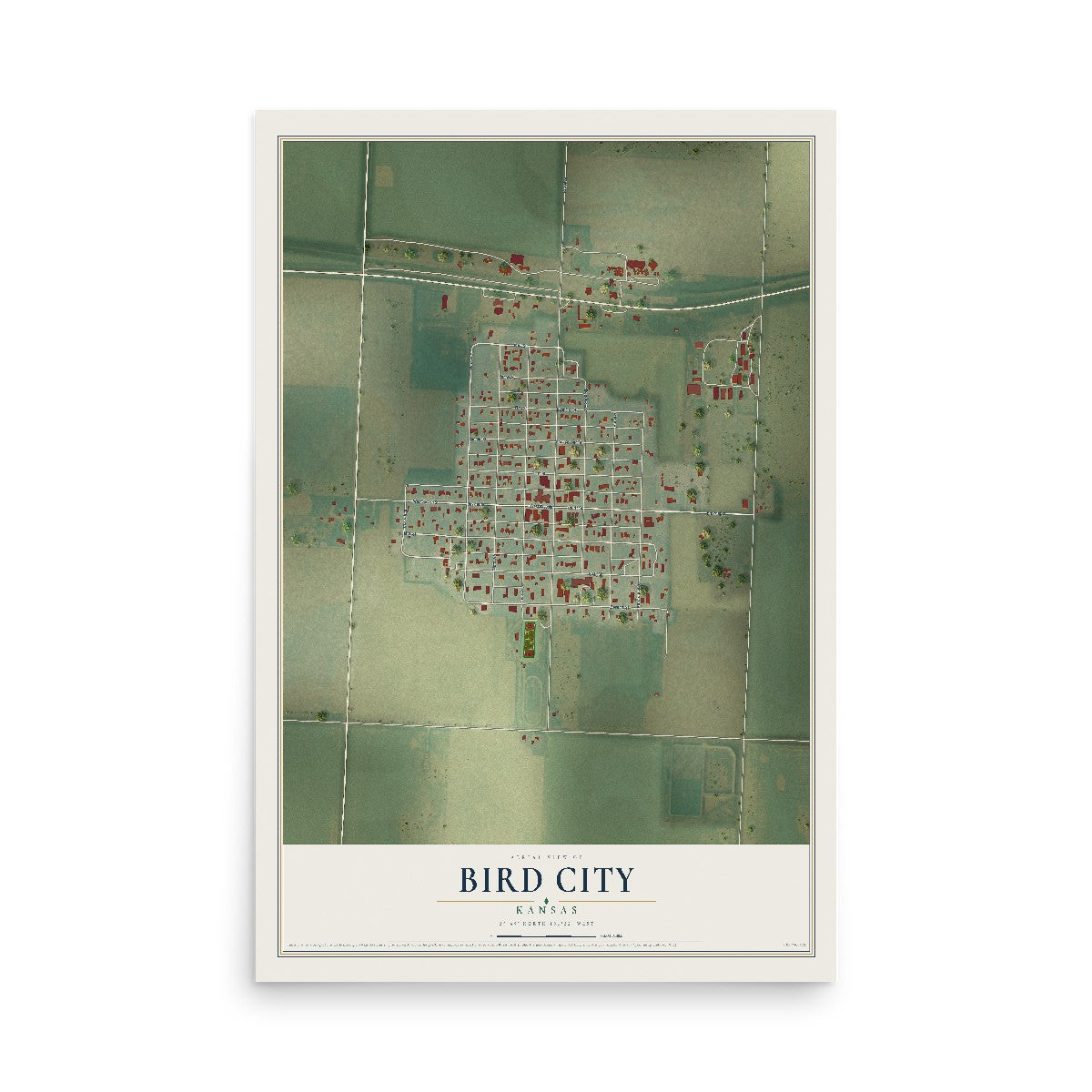 Map of Bird City, Kansas, 12 x 18 inch unframed archival matte print