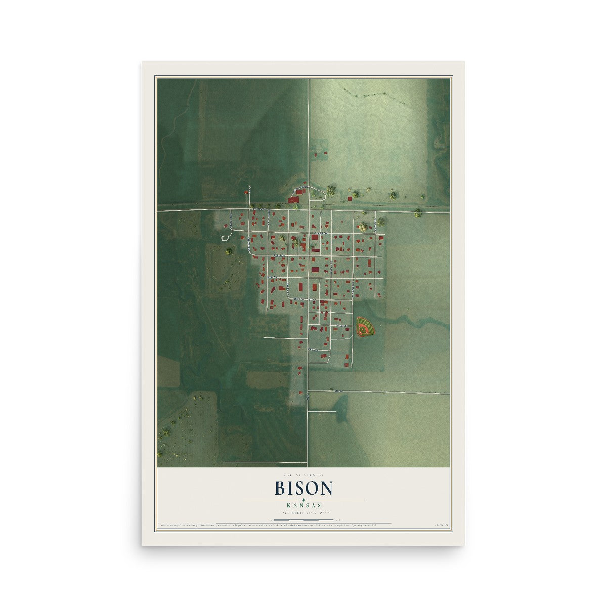 Map of Bison, Kansas, 12 x 18 inch unframed archival matte print