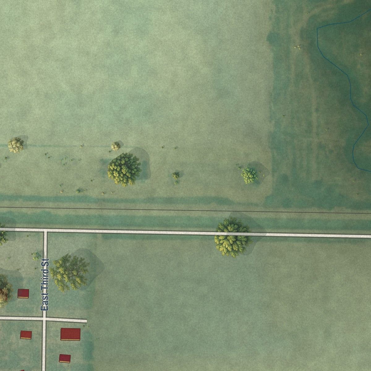 Second close-up of the map of Bison, Kansas print showing more streets and buildings