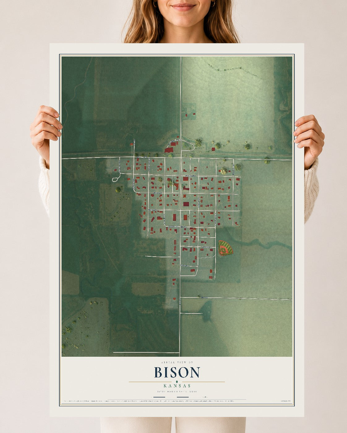 Map of Bison, Kansas, 24 x 36 inch unframed archival matte print