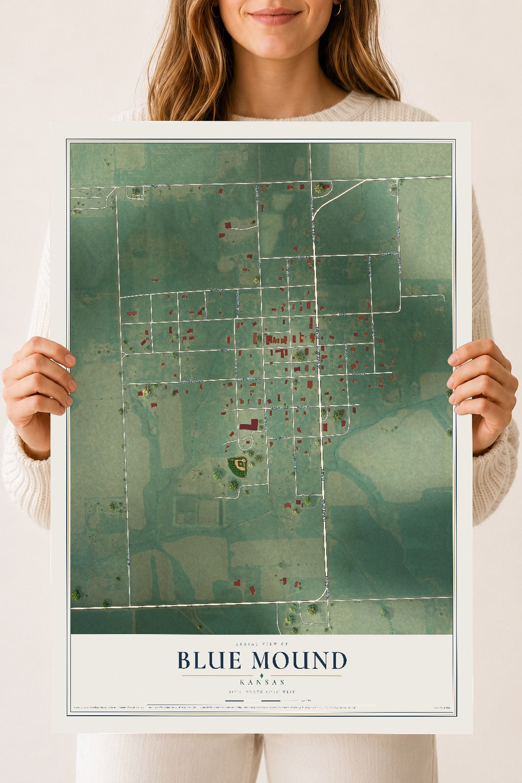 Map of Blue Mound, Kansas, 18 x 24 inch unframed archival matte print