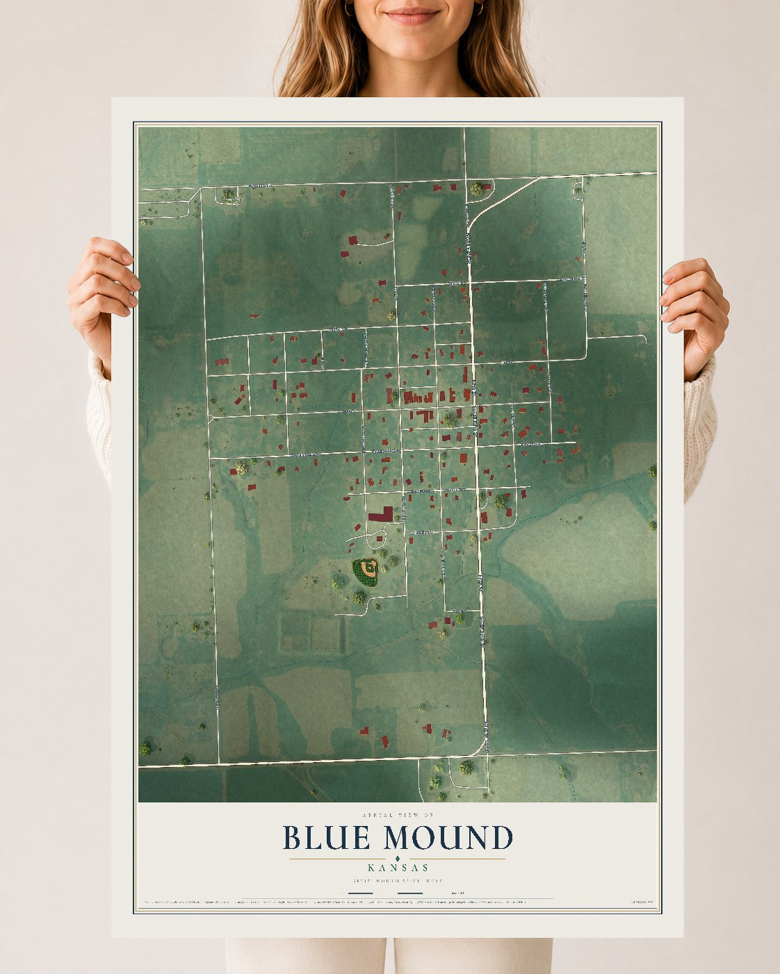 Map of Blue Mound, Kansas, 24 x 36 inch unframed archival matte print