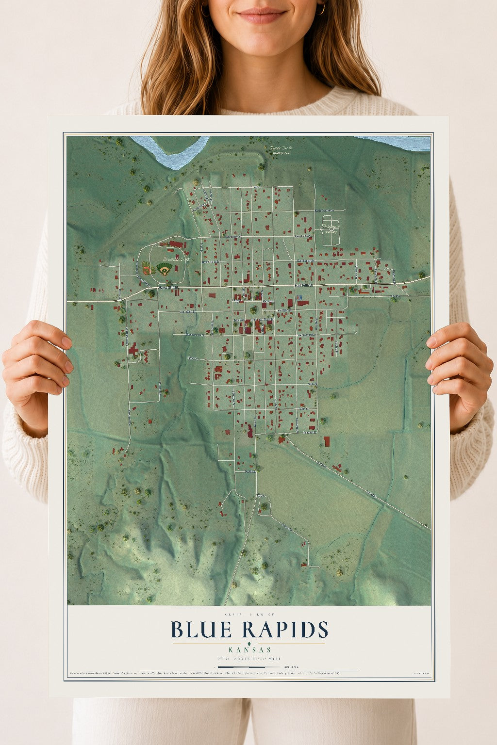 Map of Blue Rapids, Kansas, 18 x 24 inch unframed archival matte print