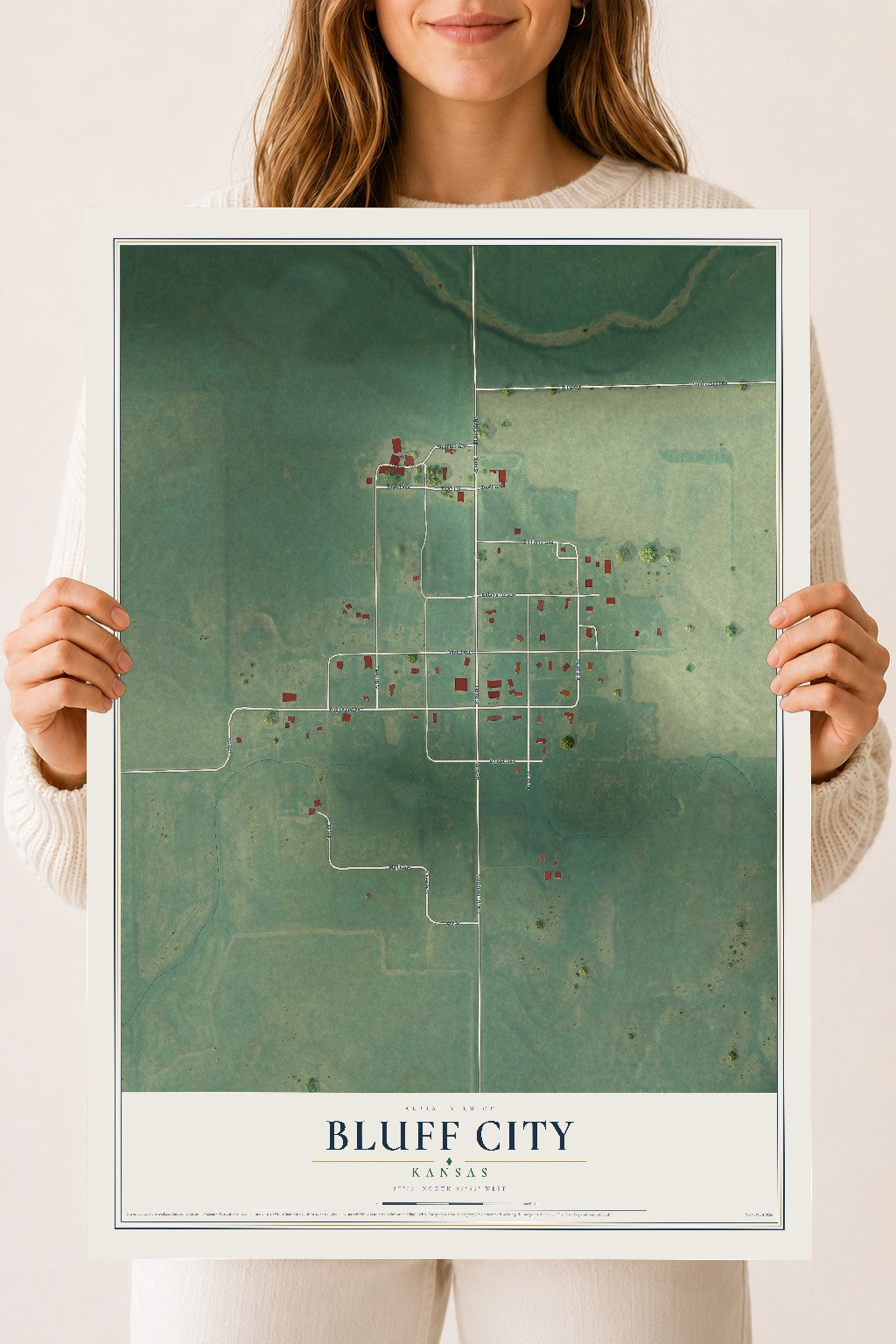 Map of Bluff City, Kansas, 18 x 24 inch unframed archival matte print