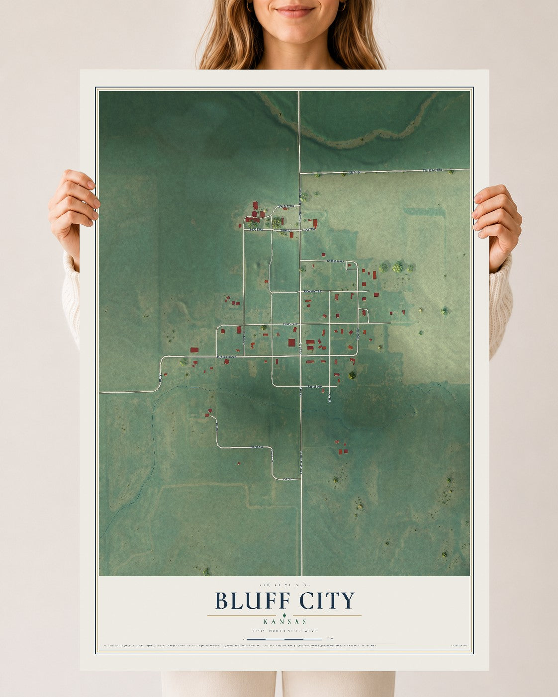 Map of Bluff City, Kansas, 24 x 36 inch unframed archival matte print