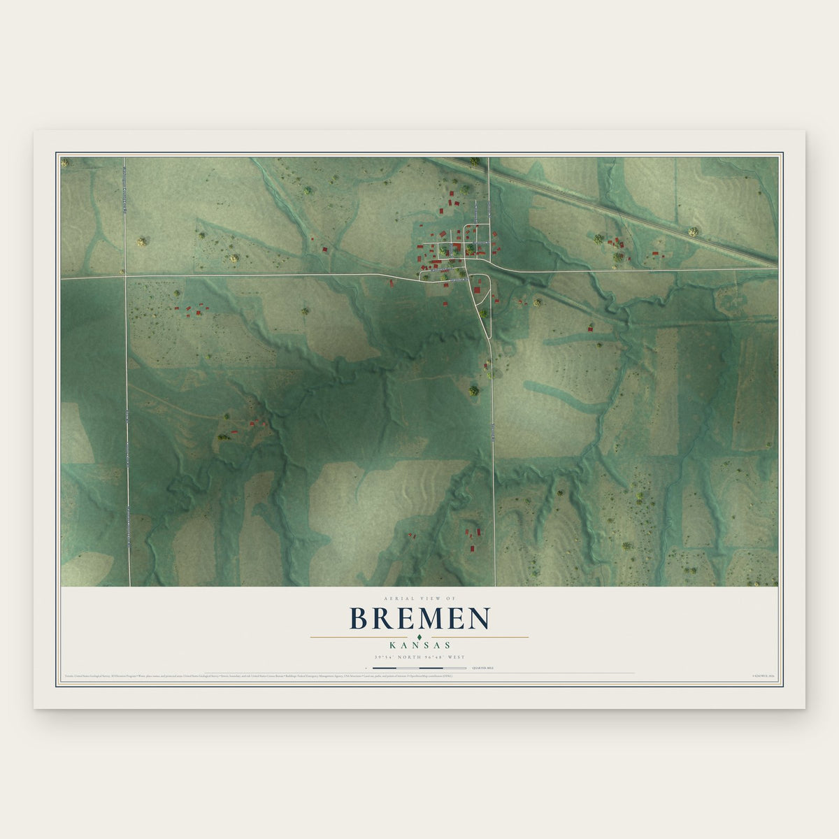 Bremen, Kansas map print, the full design