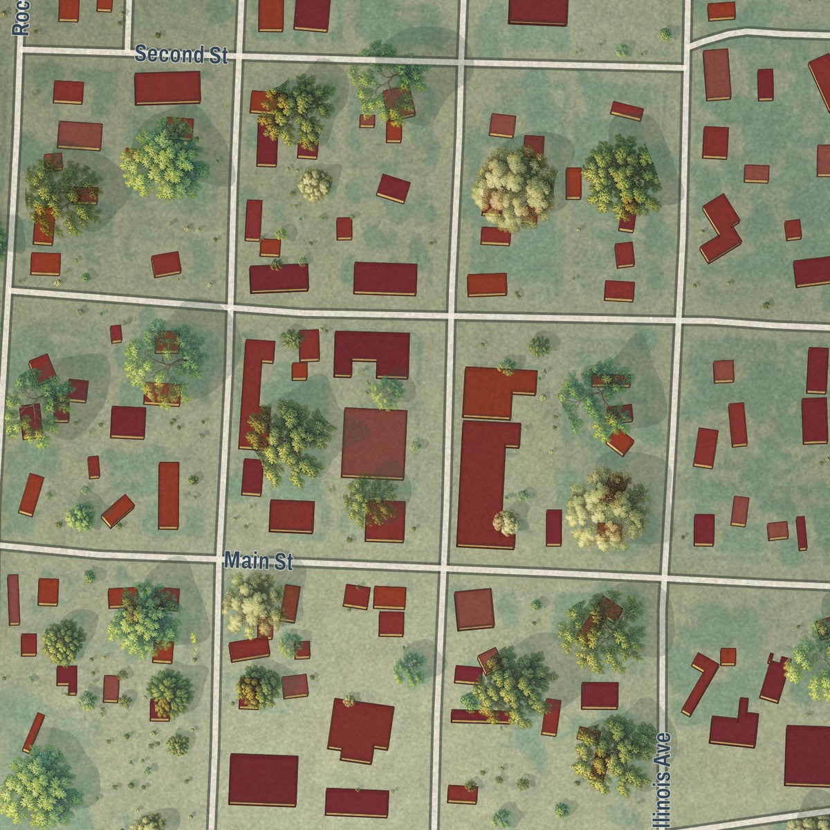 Close-up of the map of Brewster, Kansas print showing street and building detail