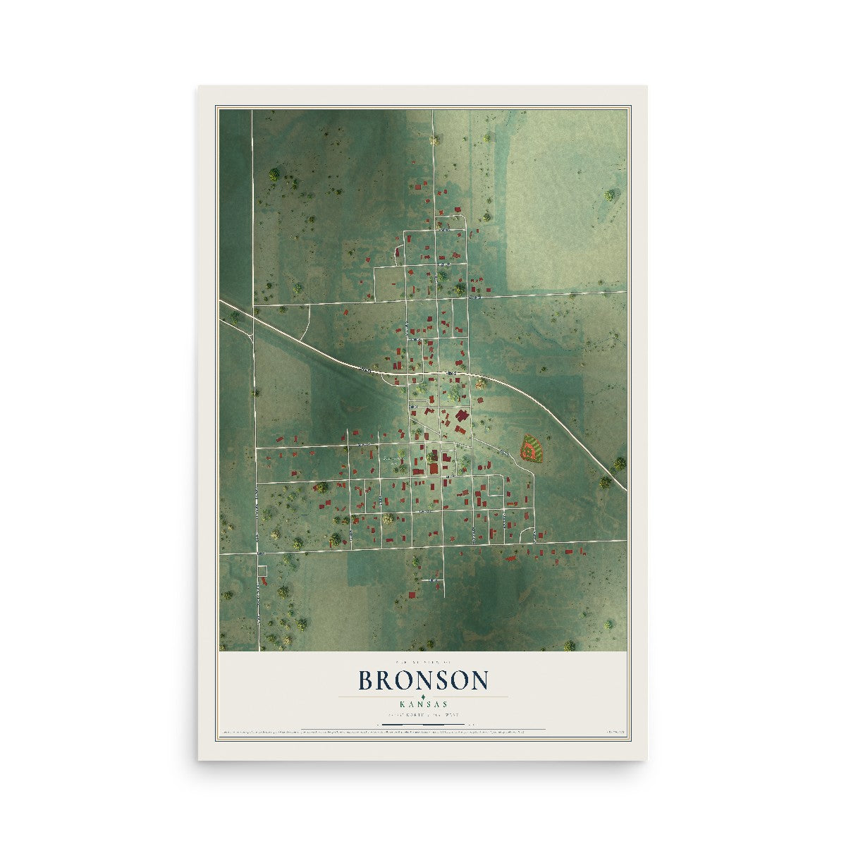Map of Bronson, Kansas, 12 x 18 inch unframed archival matte print