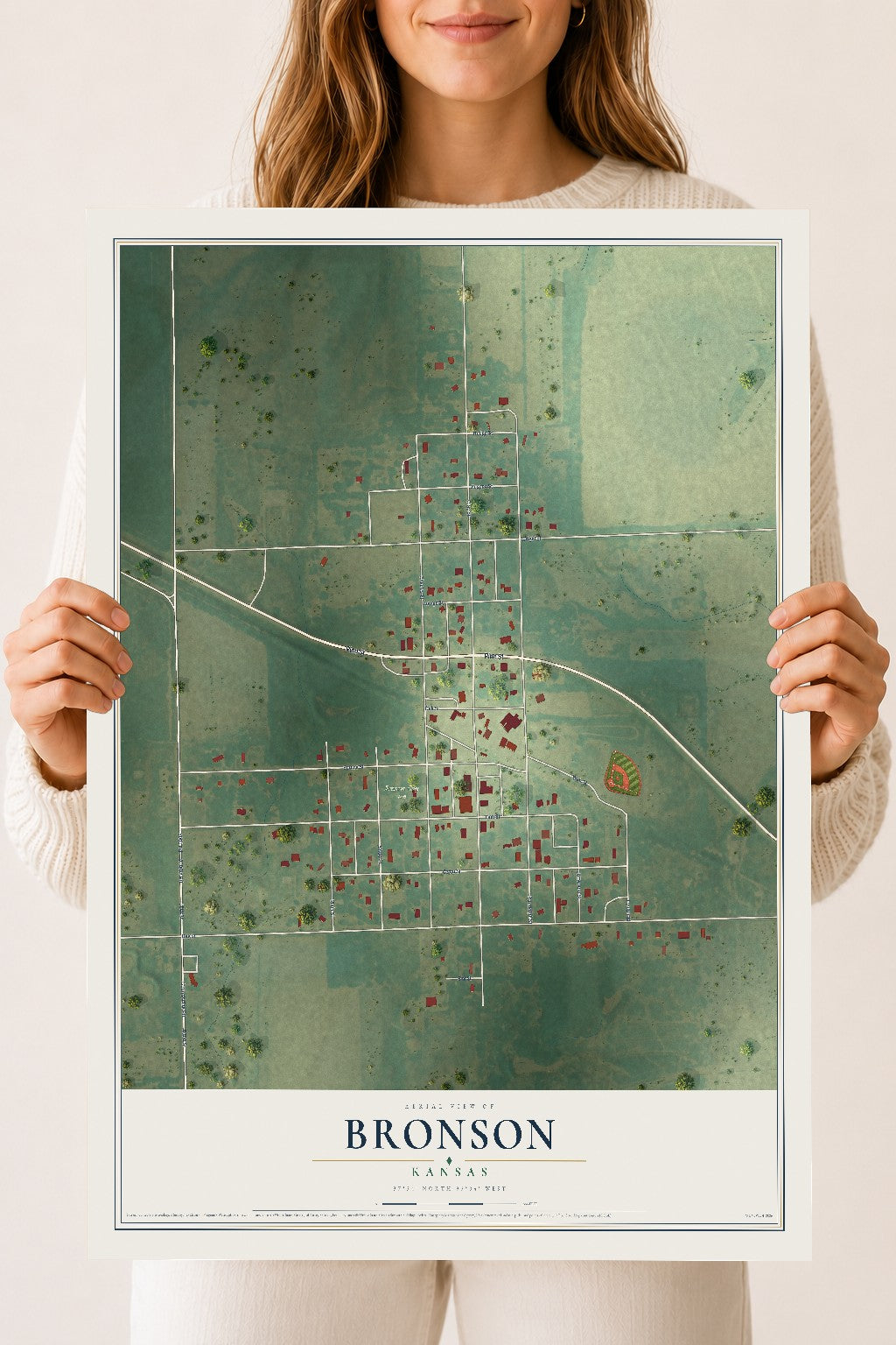 Map of Bronson, Kansas, 18 x 24 inch unframed archival matte print