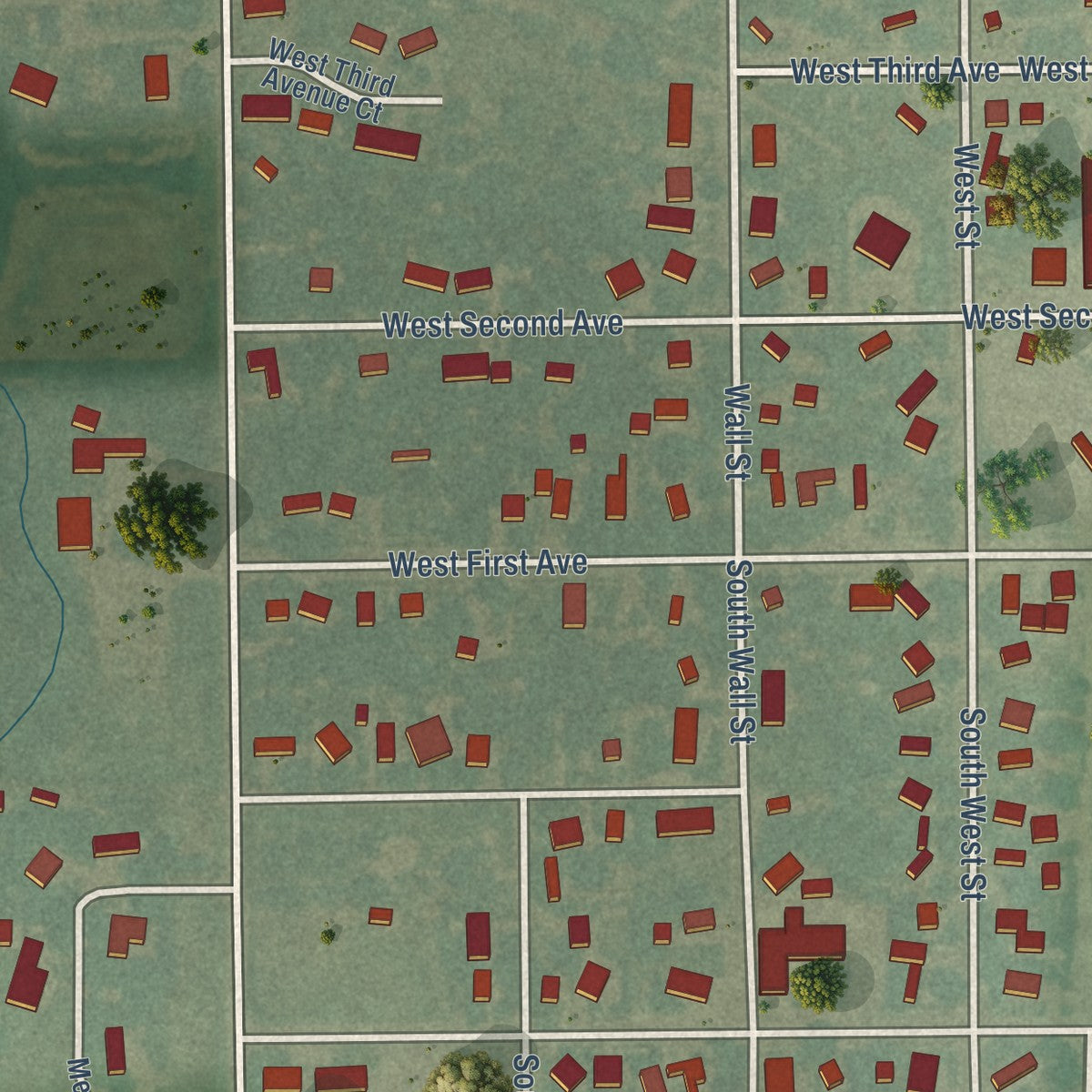 Second close-up of the map of Buhler, Kansas print showing more streets and buildings