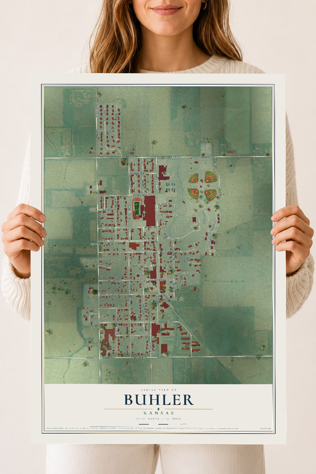 Map of Buhler, Kansas, 18 x 24 inch unframed archival matte print