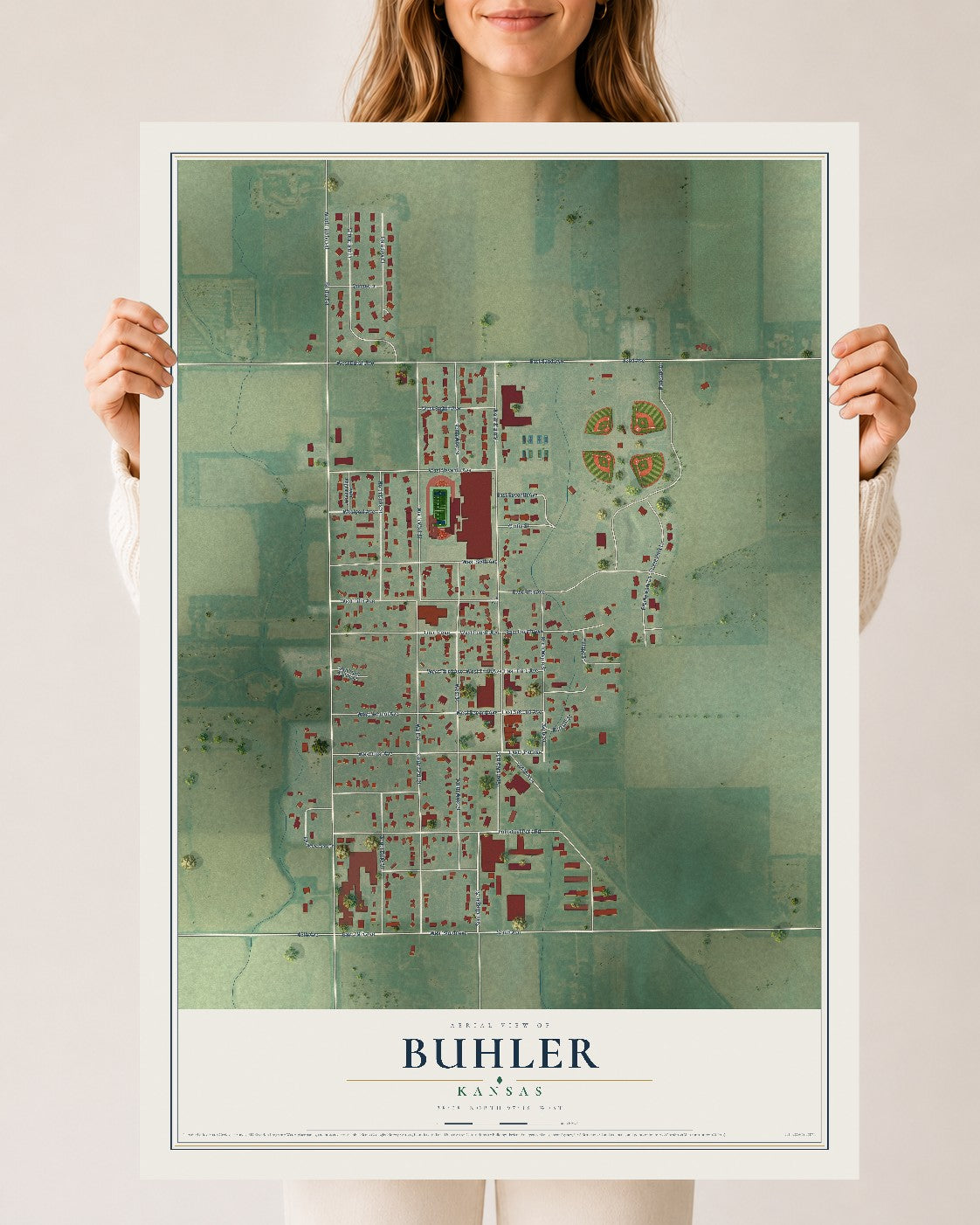 Map of Buhler, Kansas, 24 x 36 inch unframed archival matte print