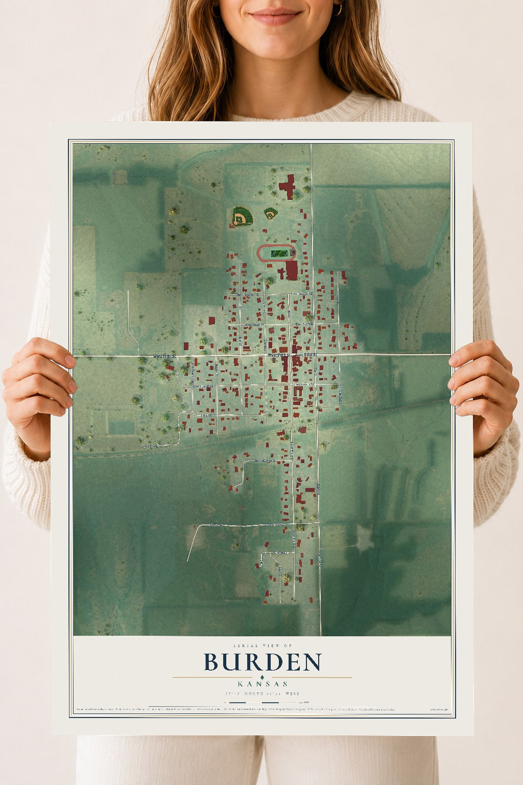 Map of Burden, Kansas, 18 x 24 inch unframed archival matte print