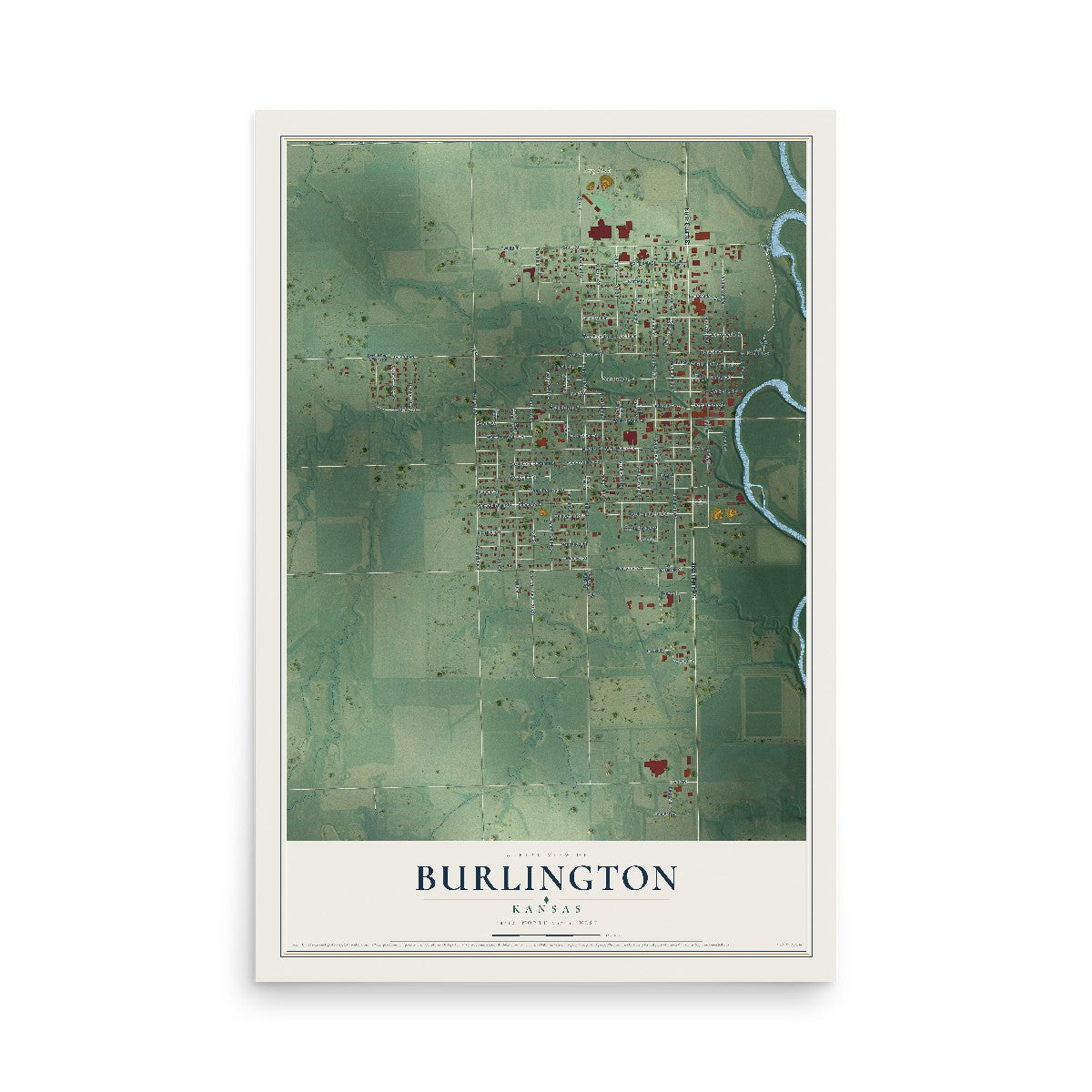 Map of Burlington, Kansas, 12 x 18 inch unframed archival matte print